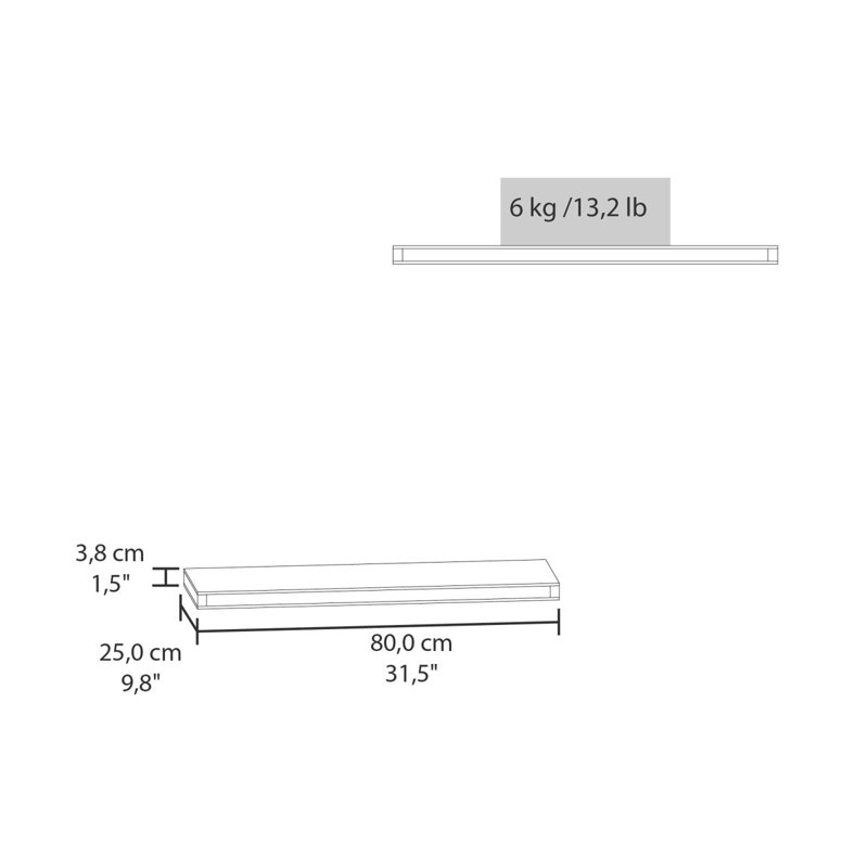 Tablette flottante gris mat, 1,61 po x 31,61 po x 9,91 po