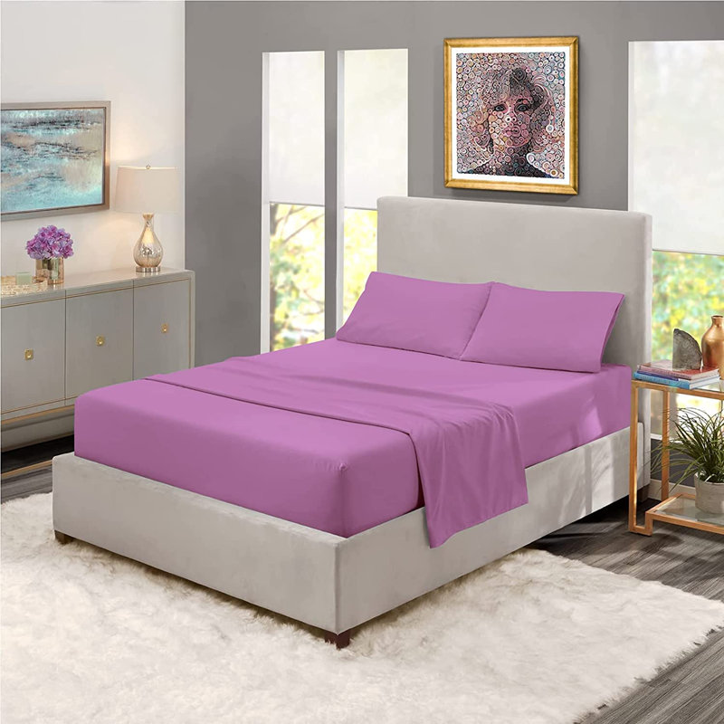 Lilyanah Microfiber 25cm Extra Deep Fitted Bed Sheets, Lilac, Double (4'6)