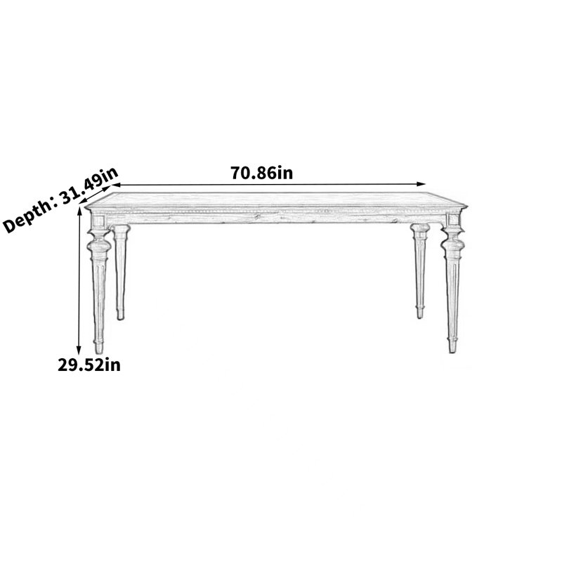 Tasheeka Pine Rectangular Solid Wood Top with Solid Wood Base Dining Table, 29.52"H x 70.86"L x 31.49"W