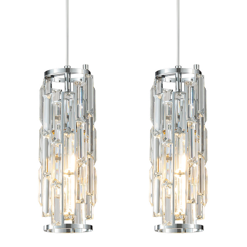 Taveyon Crystal Cylinder Pendant Lights Kitchen Island, Chrome, 2 Lights