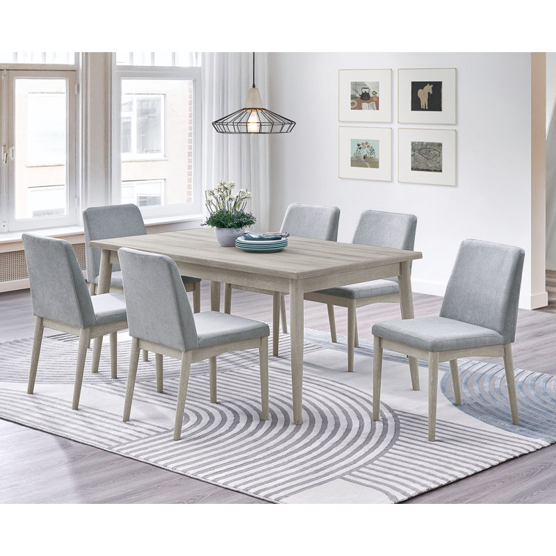 Chaise en tissu Rayman, Gris, Bois naturel
