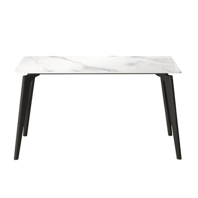 55.12" Modern Artificial Stone White Straight Edge Black Metal Leg Dining Table-Can Accommodate 6 People(Dining Table Only)