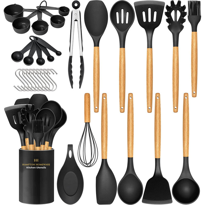 Ensemble d'ustensiles en silicone Wuyi, Noir