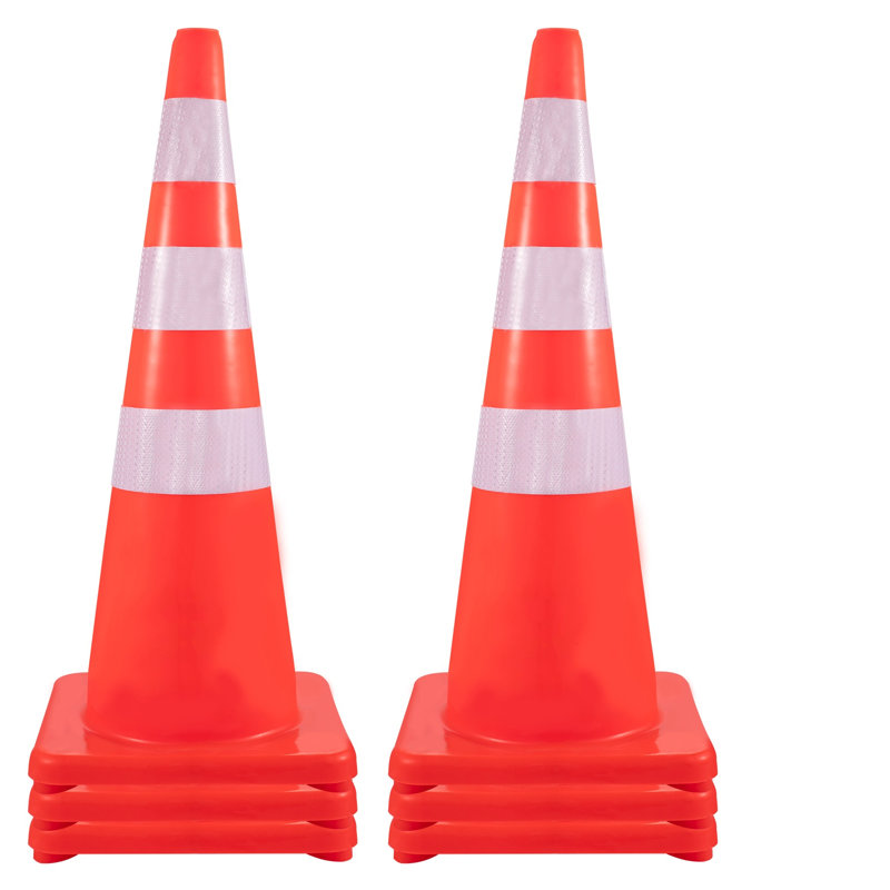 Cône de sécurité de 36 pouces en PVC orange avec collier réfléchissant et base lestée pour le contrôle des chaussées, des allées et des stationnements