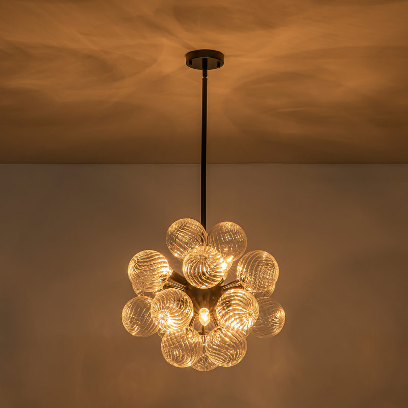 Lustre sphérique spoutnik 6 lumières en verre tourbillonnant 6 lumières avec globe tourbillonnant Glam, Noir mat