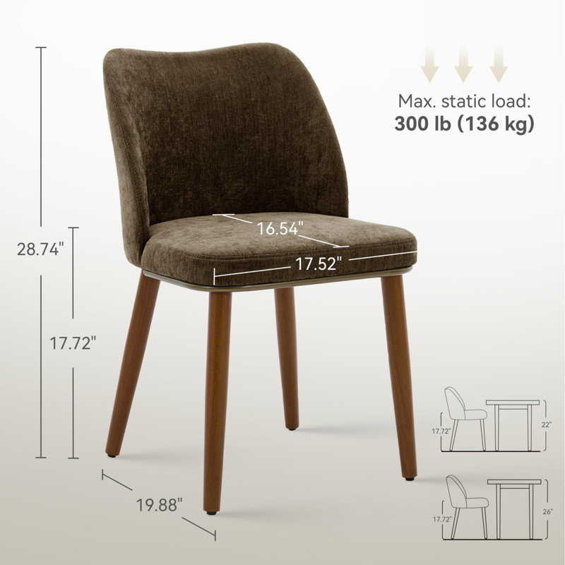Mid-Century Upholstered Dining Chairs with Solid Wood Legs, Curved Back, Brown