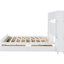 Grand lit blanc avec armoire intégrée, tablette et prises de courant, structure en pin, 4 tiroirs inférieurs pour un rangement efficace, tête de lit
