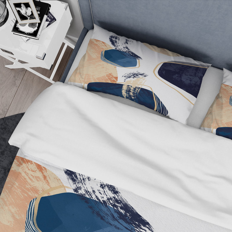 Ensemble de housse de couette en microfibre blanc / bleu, Housse de couette pour très grand lit et 2 très