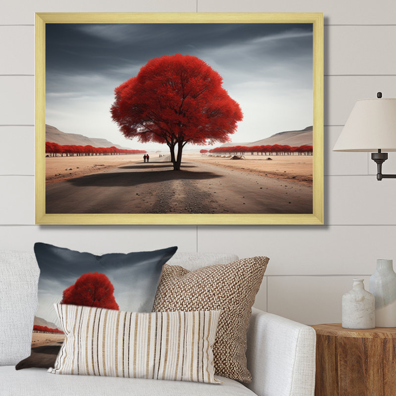 Red And Grey Tree Solitude IV Framed On Canvas Print, H 30 po x l 40 po x P 1,5 po, Cadre doré à une seule photo