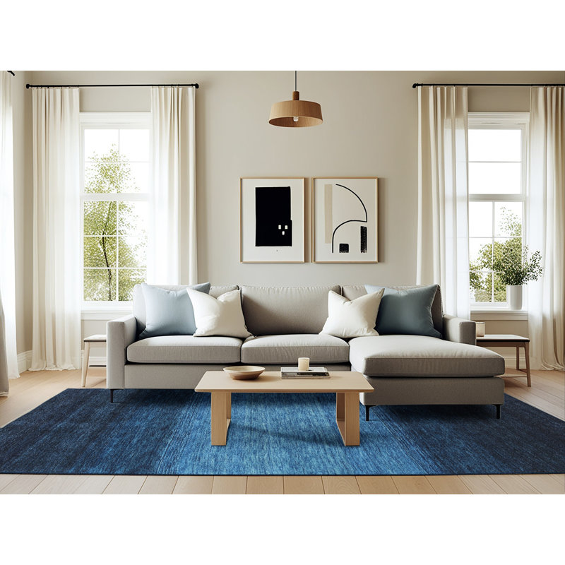 Tapis noir/bleu zone contemporaine Cahuilla, Rectangle 6 pi x 9 pi