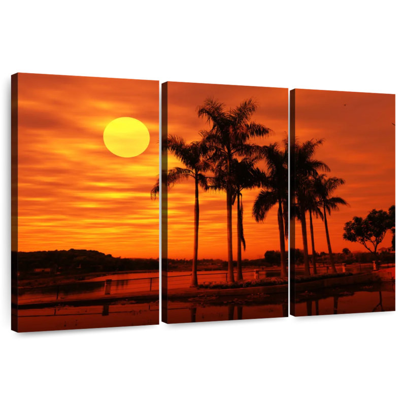 Scène de plage Gillard Orange, H 36 po x l 57 po