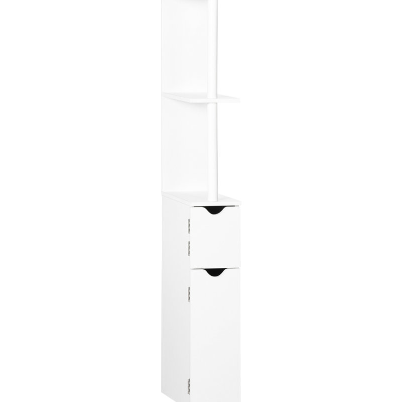 Bathroom Storage Cabinet, Tall And Slim, White Color, Freestanding With 2 Open Shelves Door Cabinets, Particle Board, - Tipping For , Maximize Unused Corners, 6" W X 11.76" D 46.5" H, 7 Lbs Shelf
