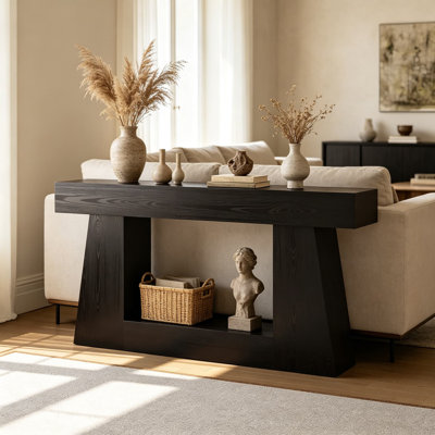 Farmhouse Console Table With Storage, Rustic Sofa Table For Entryway And Living Room, Narrow Long Console Table Behind Couch, Versatile Hallway Table With Open Shelf