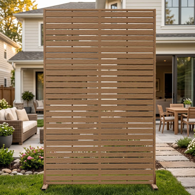 72" Tall Outdoor Privacy Screen, 6-Panel Freestanding HDPE Fence Divider, Heavy Duty Weather-Resistant Partition for Patio & Backyard, Brown