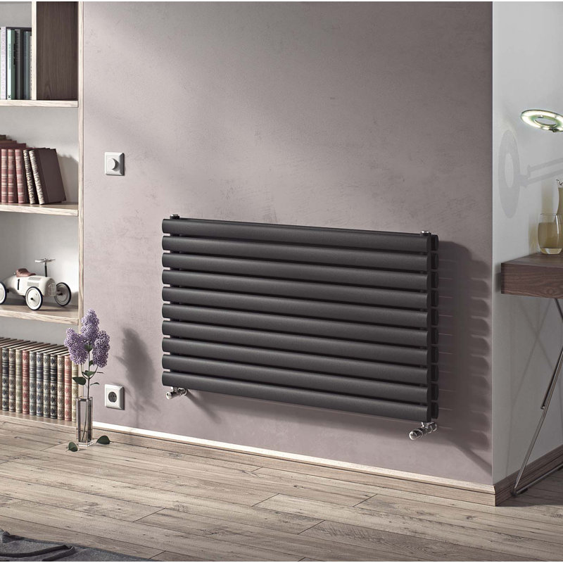 Angela Horizontal Oval Panel Radiators, Grey, 46.8cm H x 180cm W x 10.2cm D