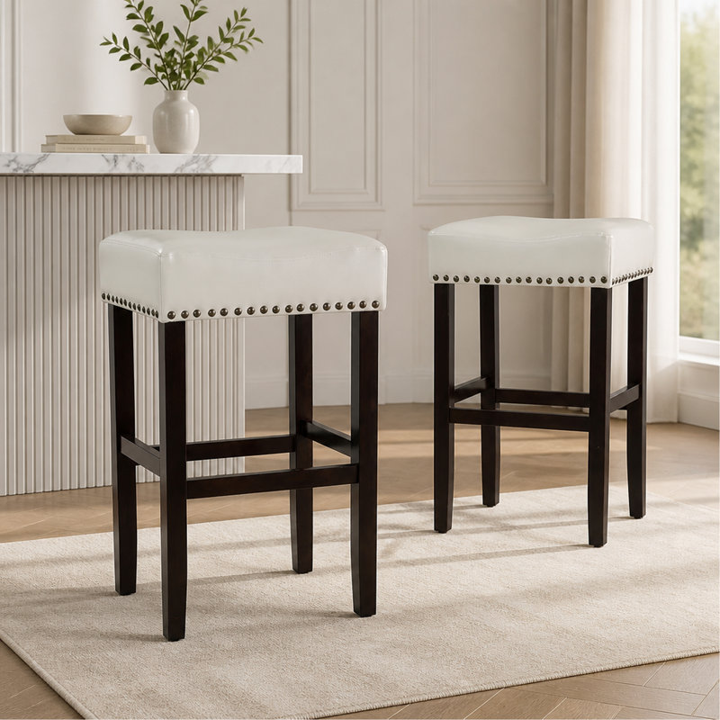 Tabouret de comptoir de 30 pouces en simili cuir ivoire sans dossier (ensemble de 2)
