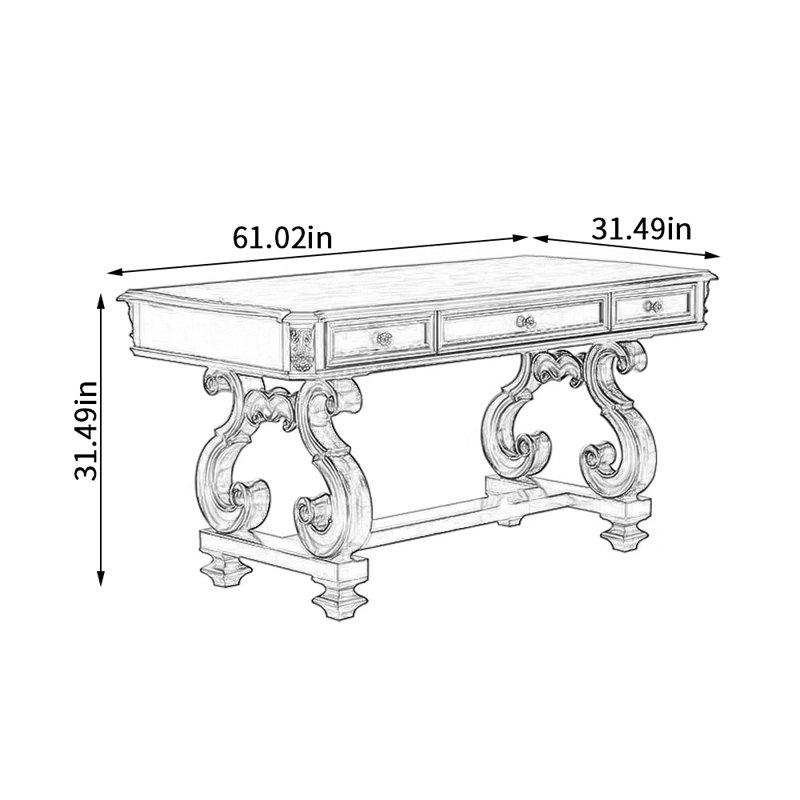 Bureau d'écriture Retro, H 31,49 po x l 61,02 po x P 31,49 po