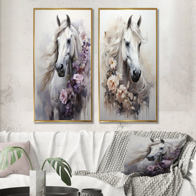 Majestic Flower Beauty Horse - Horse Wall Art Living Room Set Of 2