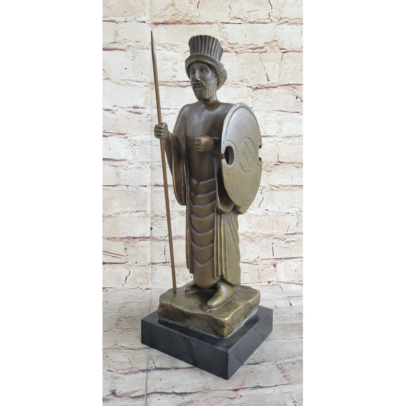 Achamenid Persian King Cyrus Darius Xerxes Bronze Statue Sculpture Figure Marble Base 14" x 5"