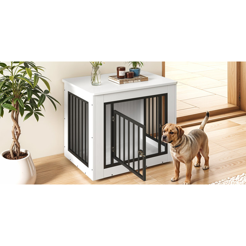 Table d'appoint pour chien avec pieds réglables, Noir / blanc, H 25 po x l 30,1 po x P 21 po