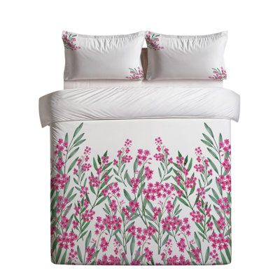 Ensemble de housse de couette luxueuse (3 pièces), crème / vert / rose | 70% coton / 30% polyester, 94,5 po x 86,6 po | Lavable à la machine, 145 fils au pouce, housse de couette et enveloppe à boutons | Décoration intérieure élégante