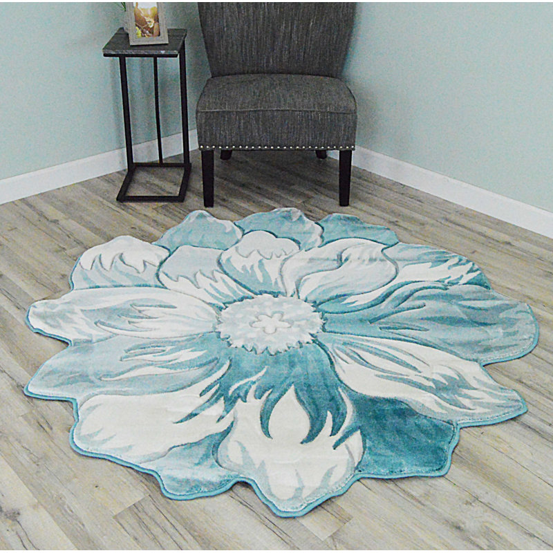 Tapis bleu botanique à effet 3D Impriano Flowers, Nouveauté 2 pi 7 po