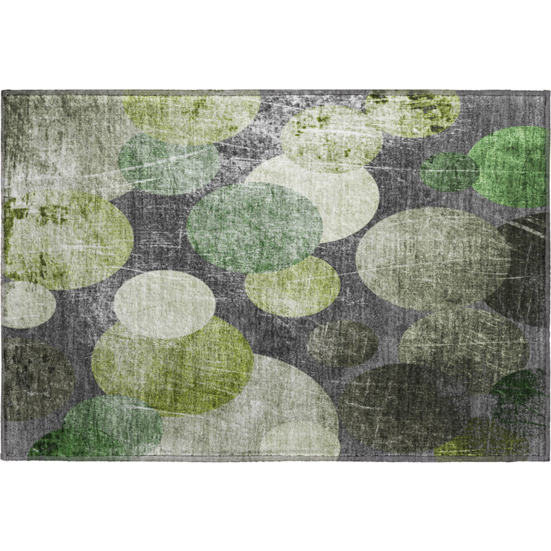 Premium Machine Washable Cerrito AMF556 Green Rug, Rectangle 1'8" x 2'6"