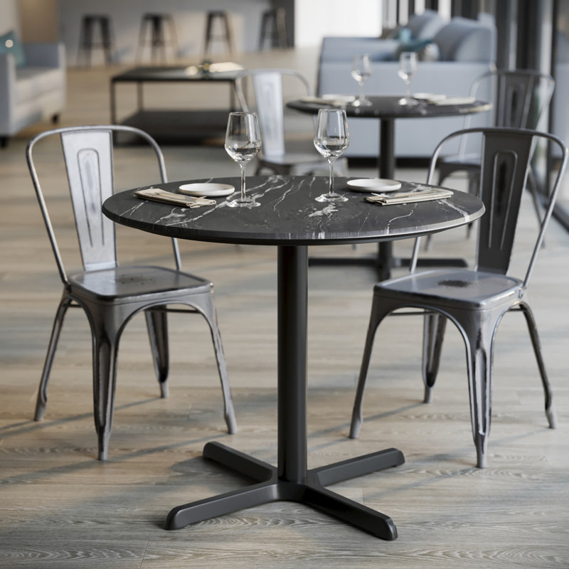 Plateau de table rond rond sans couture avec hauteur de table entrecroisée, H 29,5 po x L 36 po x l 36 po, Faux marbre noir
