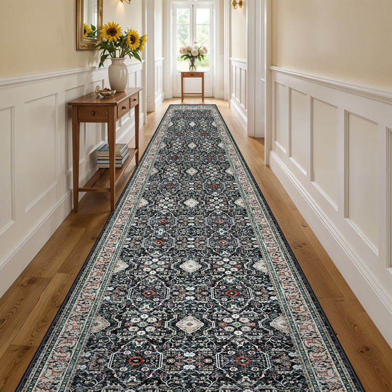 Non Slip for Hallways,Washable Hallway Rug,Long Ultra Soft Kitchen Rug,Non Shedding Accent Farmhouse Rugs (Black)