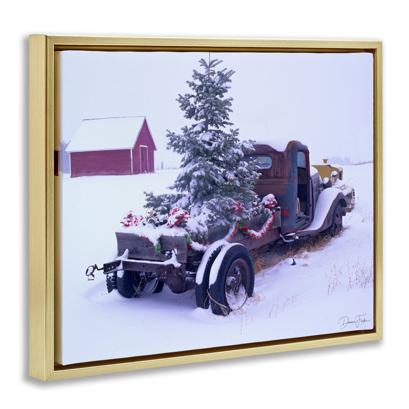 «Christmas Tree Truck», art mural encadré sur toile flottante par Dennis Frates, H 25 po x l 31 po