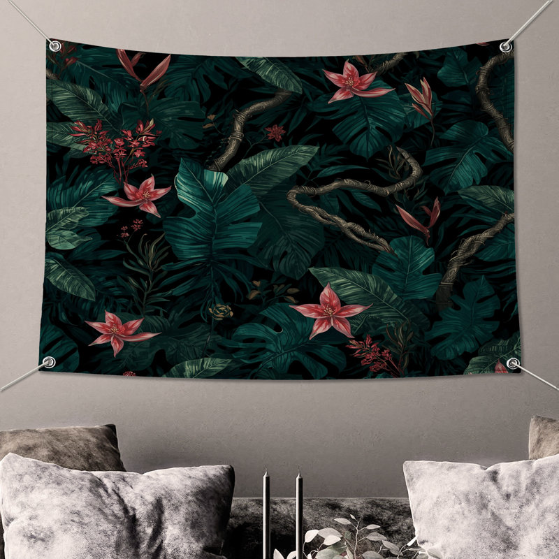 Tapisserie murale «Lush Tropical Foliage» - Décoration murale tropicale, H 50 po x l 60 po avec 4 œillets