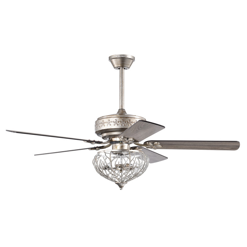 Ventilateur de plafond 28 pouces Kannon à finition argent antique style Shabby Elegance avec télécommande