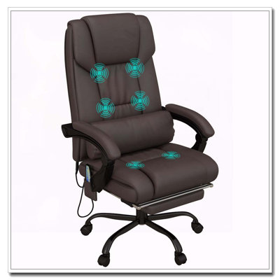Fauteuil de bureau à haut dossier avec massage par vibration à 6 points, fauteuil de bureau réglable en hauteur, fauteuil de bureau inclinable avec repose-pieds rétractable et télécommande, brun