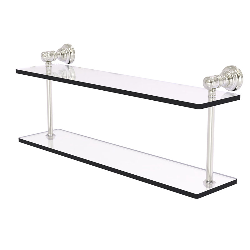 Freyja 2 Piece Glass Tiered Shelf, Satin Nickel, 5.6" H x 22" W x 9.2" D
