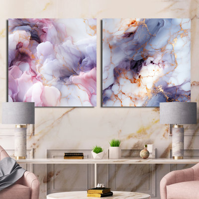 Enchanted - Brume de marbre mauve clair - ensemble de 2 collages carrés abstraits
