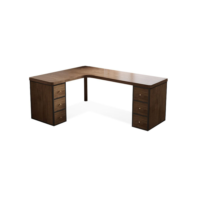 Bureau en forme de L en bois de noyer clair 62,99 po avec 6 tiroirs, H 29,53 po x l 62,99 po x P 47,24 po, Retour à gauche