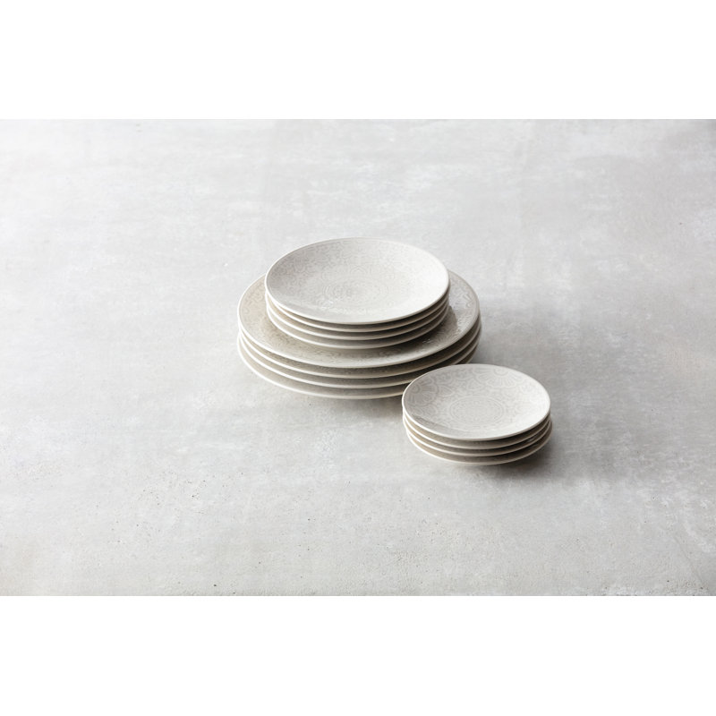 Fortessa Havana Porcelain, 12 Piece Dinnerware Set (Service for 4), Blue, Gray