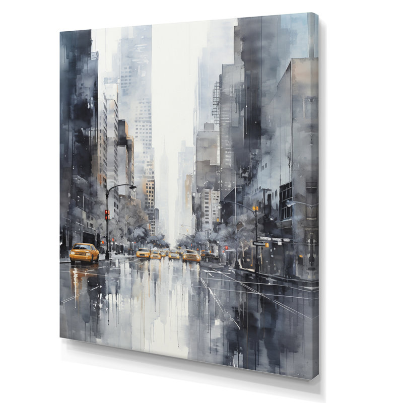 Impression sur toile grise, jaune, minimalisme et rythmes de la ville I, H 32 po x l 16 po x P 1 po, Toile tendue