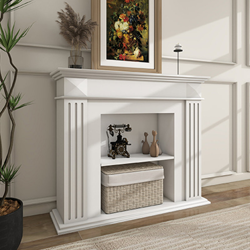 Beige Solid Wood Freestanding Fireplace, 39.37" H x 39.37" W x 11.81" D