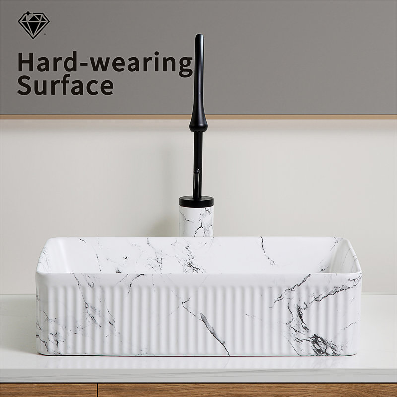 Lavabo vasque de salle de bain ovale en marbre noir et blanc 20 po x 14 po