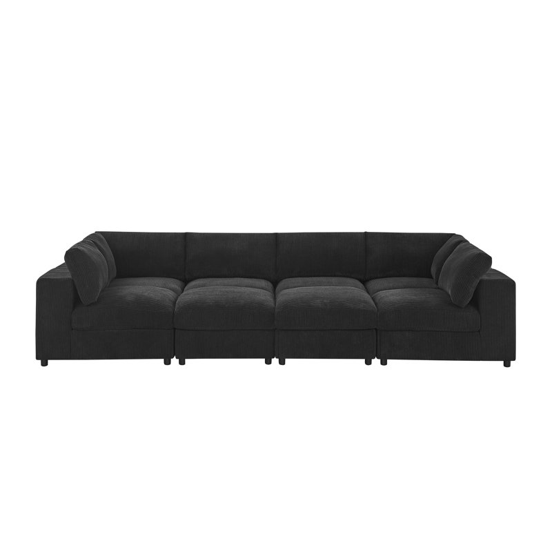 Campneaurelgates Corduroy Upholstered Modular Sectional, Black Corduroy