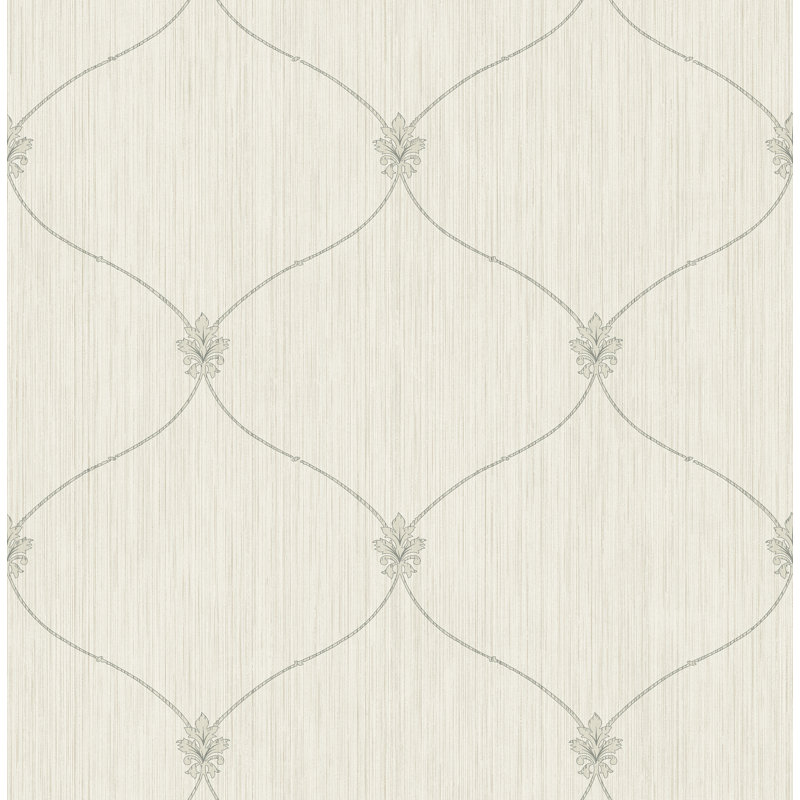 Rouleau de papier peint métallique L 33 pi x l 20,5 po Asbah Ogee, Blanc Cassé / Gris