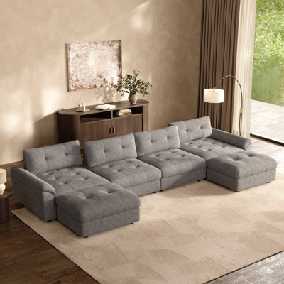 131" Adjustable Seat Depth Cloud Modular Sectional Sofa With Storage