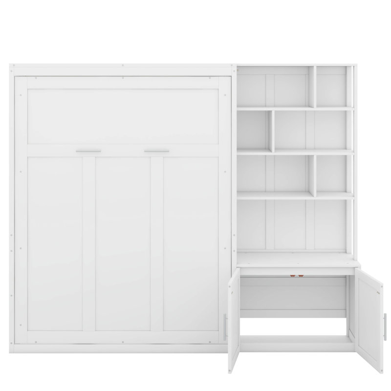Lit escamotable double avec tablettes