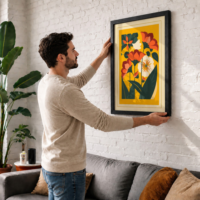 Vibrant Floral Arrangement Botanical - Framed Print, A4 - 29.7 x 21.0 cm, Black
