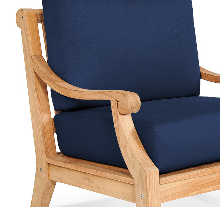 Fauteuil club d'extérieur en teck Sonoma, Naturel sablé, Toile bleu marine Sunbrella®