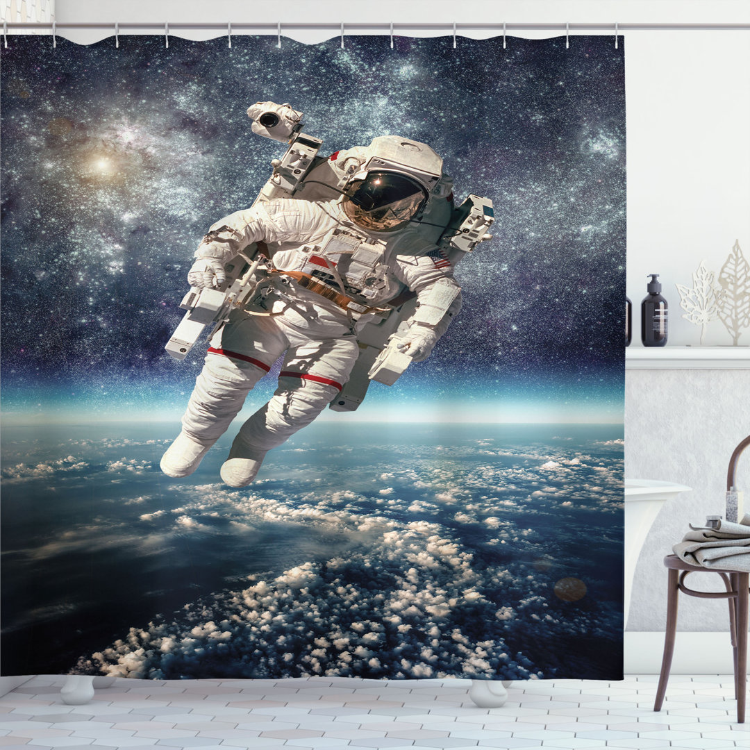 Astronaut in Outer Space Shower Curtain with White Hooks East Urban Home