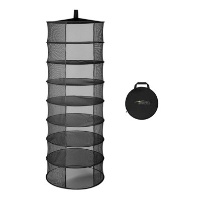 Séchoir à linge suspendu en filet à 8 couches et à 2 pattes avec couvercle Opendoor, Pothook et pochette de rangement pour fleurs hydroponiques, bourgeons, noir