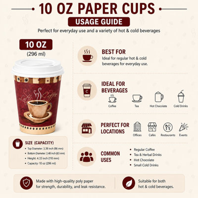 10oz Heaven Poly Paper cups with White Dome Lids