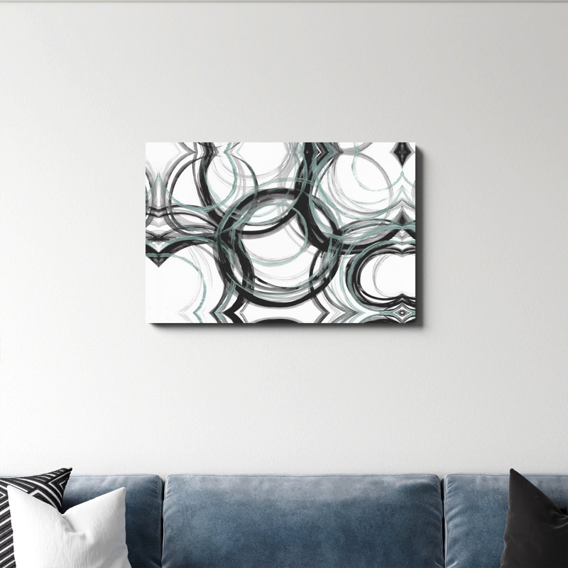 Cercles abstraits avec menthe - peinture sur toile tendue, H 24 po x l 36 po